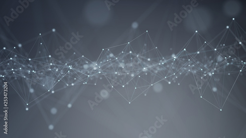 Abstract digital network connection grey background 3D rendering