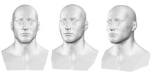 Vector Set Of Isolated Male Busts Of Mannequins On White Background. 3D. Male Bust From Different Sides. Vector Illustration