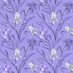 Wall Mural - Floral seamless pattern. Flower iris background. Floral seamless texture with flowers.