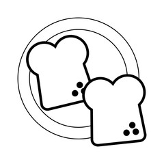 Sticker - Toast breads on dish topview in black and white