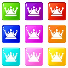 Kievan rus crown icons set 9 color collection isolated on white for any design