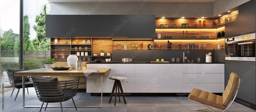 Modern luxury kitchen interior design	 - obrazy, fototapety, plakaty 