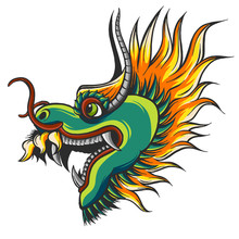Head Of A Colorful Chinese Dragon Illustration