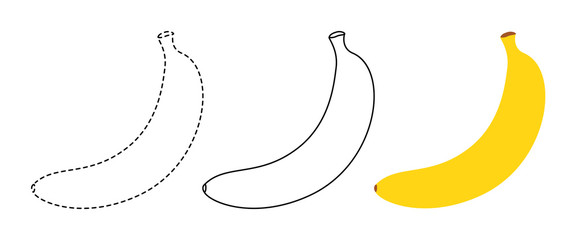 Wall Mural - Banana to be colored and trace line educational game for kids