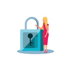 Poster - woman with safe secure padlock icon