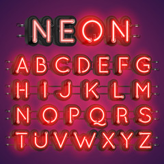 Wall Mural - Realistic neon font with wires and console, vector illustration