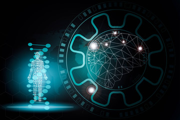 Wall Mural - abstract background technology concept in blue light,brain and human body technology modern medical 
