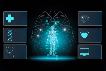 Wall Mural - abstract background technology concept in blue light,brain and human body technology modern medical 