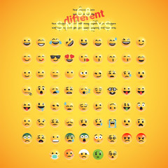 Realistic yellow emoticon set in front of a yellow background, vector illustration