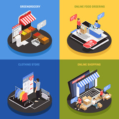 Wall Mural - Mobile Shopping Concept Icons Set