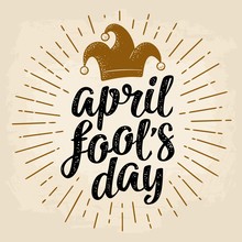 April Fool's Day Calligraphic Handwriting Lettering With Jester Cap Engraving