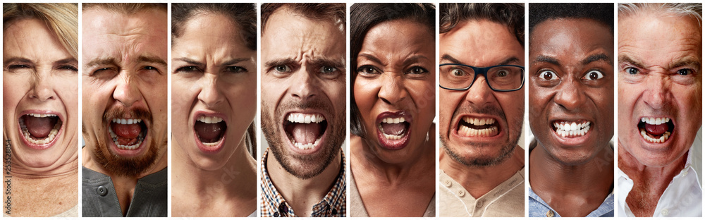 Angry, fury and screaming people - obrazy, fototapety, plakaty 