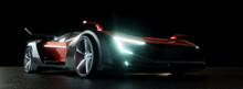 Moderner Sportwagen Bei Nacht Mit LED Scheinwerfern