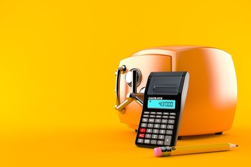 Poster - Orange safe with calculator and pencil