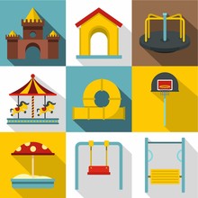 Baby Swing Icons Set. Flat Illustration Of 9 Baby Swing Vector Icons For Web