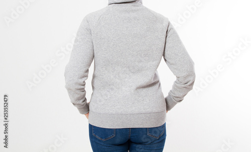 Download Pretty Woman In Gray Pullover Hoodie Mockup Back View Cropped Image Buy This Stock Photo And Explore Similar Images At Adobe Stock Adobe Stock PSD Mockup Templates