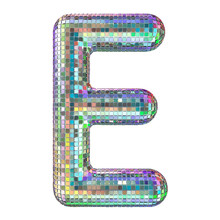 Disco Font, Letter E From Glitter Mirror Facets. 3D Rendering