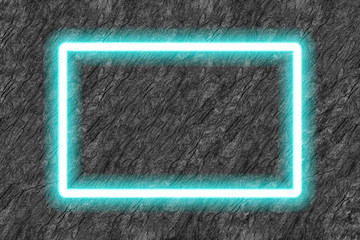 rectangle blue neon tube frame on black stone background