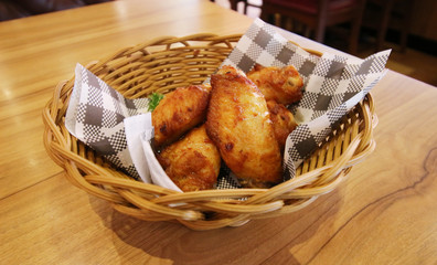 Grilled chicken on wood in the restaurant