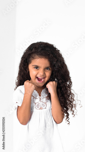 Child Children Curly Hair Happy Smiling Brunette Isolated