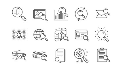 Wall Mural - Search line icons. Indexation, Artificial intelligence and Car rental. Search images linear icon set.  Vector