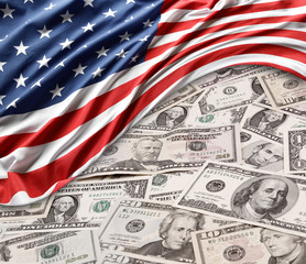 Wall Mural - America flag and banknotes cash