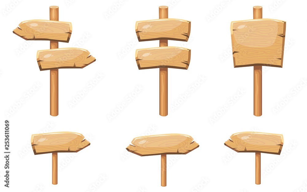 Set of old wooden blank cartoon sign boards Stock Vector | Adobe Stock