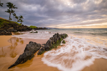 Wall Mural - Rocky shoreline sunset on Maui, Hawaii