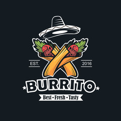 retro illustration of fast food emblem with burrito