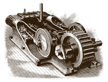 Historical Twin Engine (after An Engraving Or Etching From The 19th Century)