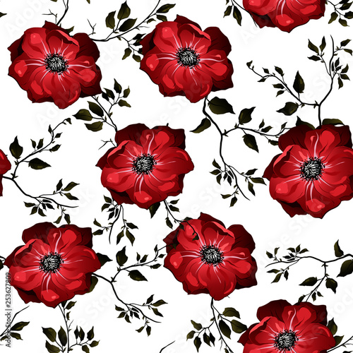 flowers with branches and leaves pattern