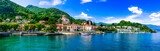 Fototapeta  - Picturesque lake Lago Maggiore. beautiful Laveno Mombello town. north of Italy
