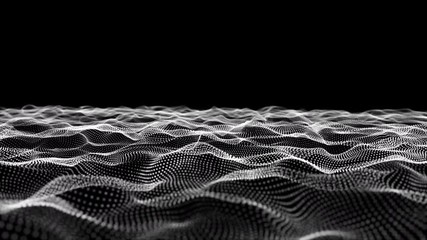 Fototapete - 4K Abstract wave dots white in black background. landscape background motion background for cyberspace grid design