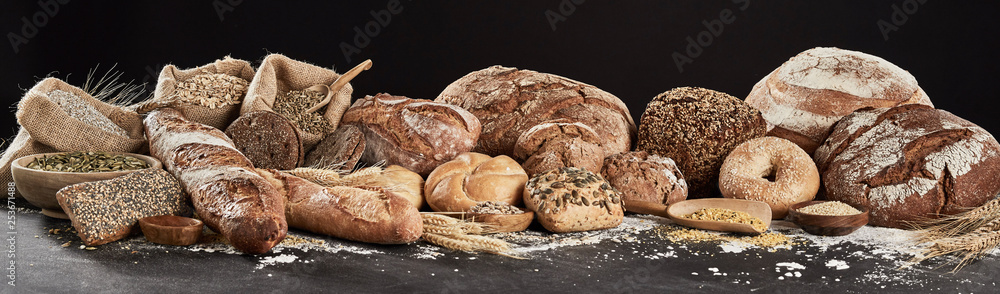 Panoramic banner with rustic bread - obrazy, fototapety, plakaty 
