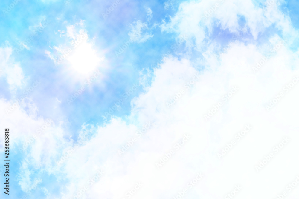 水彩絵の具で描いた夏の青空と雲と太陽 Stock Illustration | Adobe Stock