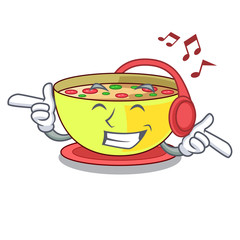 Poster - Listening music corn chowder in the mascot shape