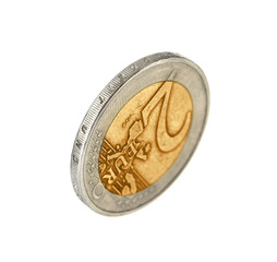 Shiny two euro coin on white background