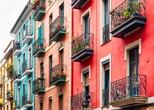 Colourful BuildingFacade  Houses Architecture Balcony Old town in Spain city Tra Fototapet