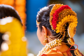 colorful silk saree , bride , traditional Hindu wedding , South India