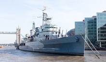 London, United Kingdom - Februari 21, 2019: HMS Belfast Battleship Moored On The River Thames