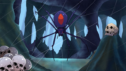 spider on web in cave
