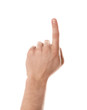 © New Africa - Man pointing at something on white background, closeup of hand