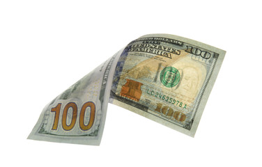 One hundred dollar banknote on white background. American national currency