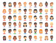 Set of male and female characters. Cartoon style people icons. Isolated guys avatars. Flat illustration men and women faces. Hand drawn vector drawing girls and boys portraits