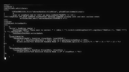 Wall Mural - encrypted fast long scrolling programming security hacking code data flow stream on black white disp