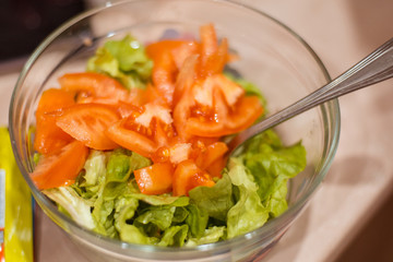 Wall Mural - Cooking salad from fresh herbs.