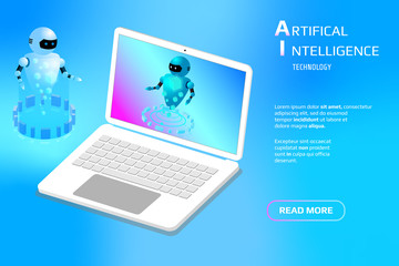 Poster - Artificial Intelligence Mobile Device Industry Machine Solution Learning Vector For Landing Page UI App. Isometric Futuristic Scifi Gradient Smart Nano Robot Element Illustration.