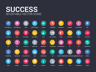Wall Mural - 50 success set icons such as accept, achievement, aim, approval, attitude, balance, best, brainstorm