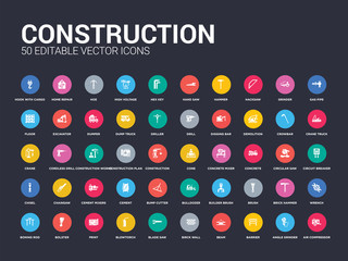 Wall Mural - 50 construction set icons such as air compressor, angle grinder, barrier, beam, birck wall, blade sa