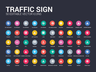 Wall Mural - 50 traffic sign set icons such as ahead only, airport, barrier, bicycle, biological hazard, bridge r
